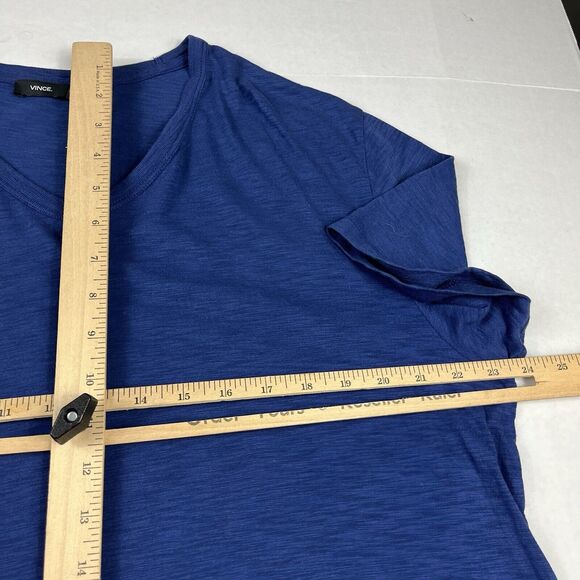 Vince Mens V-Neck Cotton T-Shirt Blue Plain Short Sleeve Top Basic Tee XL FLAW - Picture 7 of 11